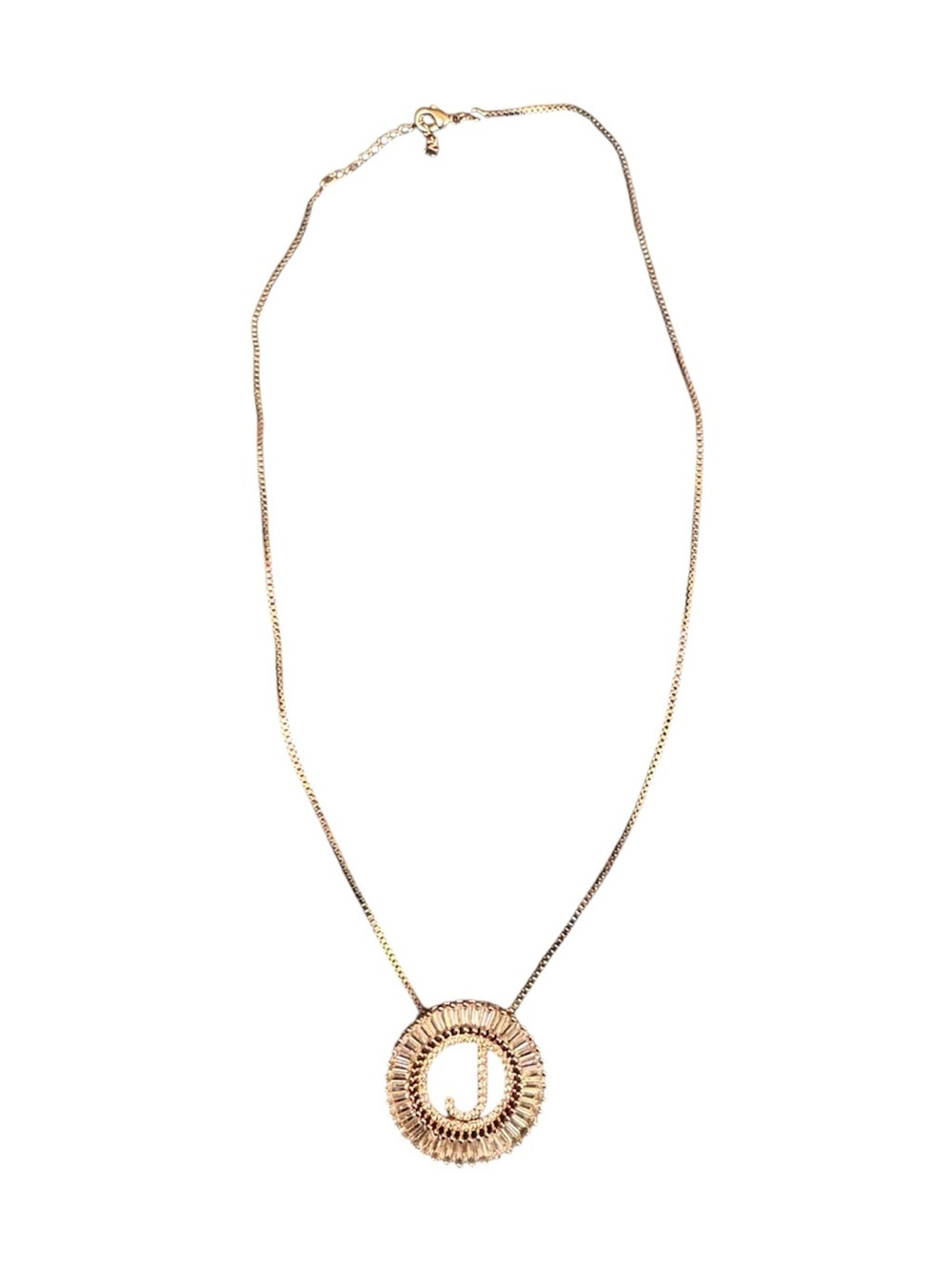 Rose Gold-Tone Circular Pendant With Crystals Necklace - Initial “J”